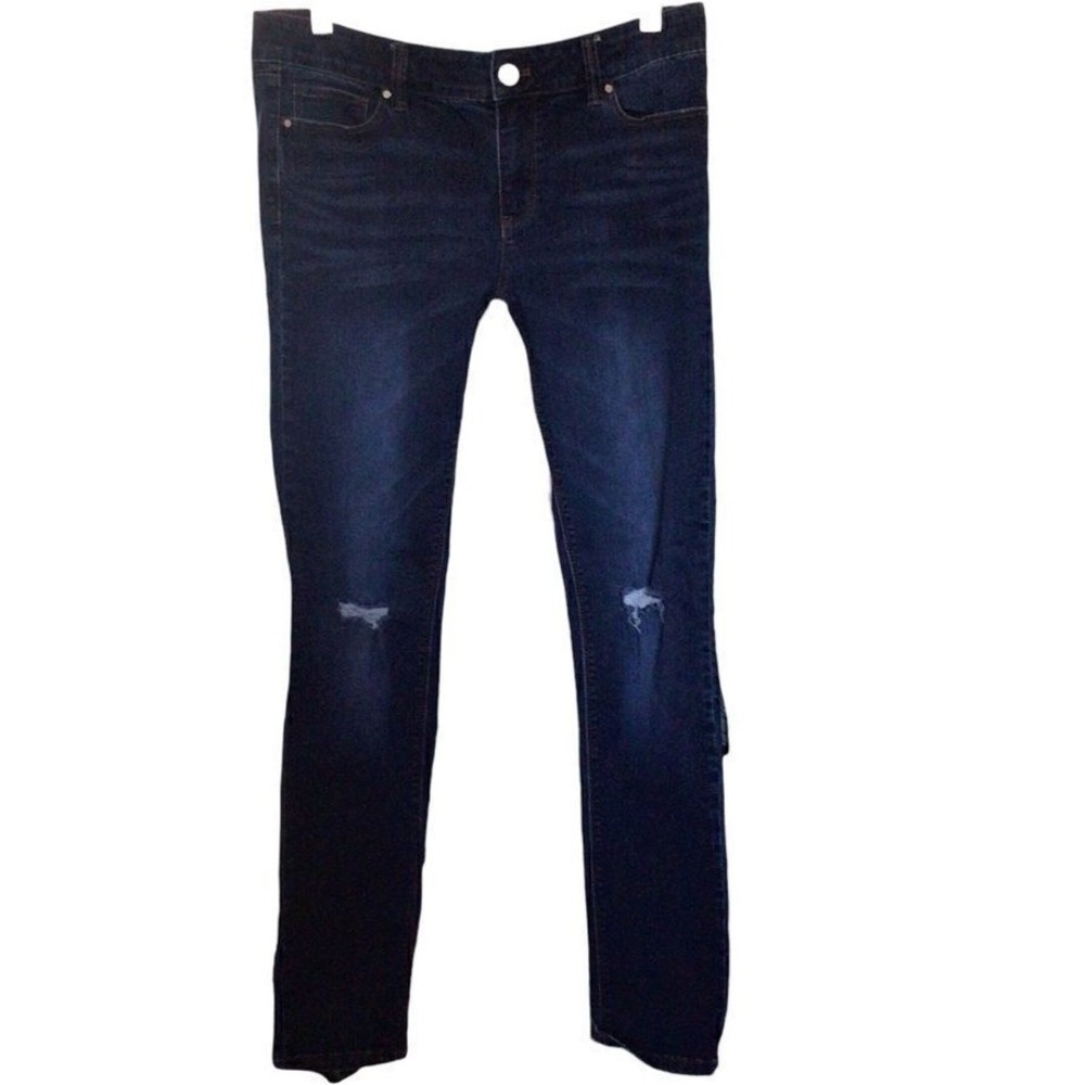 SALE White House Black Market Skinny Leg Jeans‎ Dark Wash Distressed Size 6